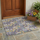 3' X 5' Purple And Teal Blue Patchwork Washable Indoor Outdoor Area Rug