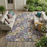 8' X 10' Purple And Teal Blue Patchwork Washable Indoor Outdoor Area Rug