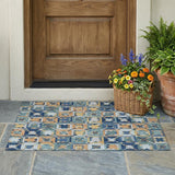 3' X 5' Teal Blue And Copper Patchwork Washable Indoor Outdoor Area Rug