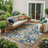 5' X 8' Teal Blue And Copper Patchwork Washable Indoor Outdoor Area Rug