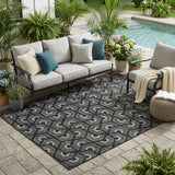 5' X 8' Black And Gray Geometric Washable Indoor Outdoor Area Rug