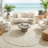 8' Ivory And Linen Round Geometric Washable Indoor Outdoor Area Rug
