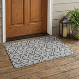 3' X 5' Silver And Graphite Geometric Washable Indoor Outdoor Area Rug