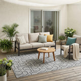 5' X 8' Silver And Graphite Geometric Washable Indoor Outdoor Area Rug