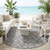 8' Silver And Graphite Round Geometric Washable Indoor Outdoor Area Rug