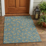 3' X 5' Teal Blue And Copper Geometric Washable Indoor Outdoor Area Rug