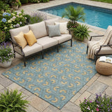 5' X 8' Teal Blue And Copper Geometric Washable Indoor Outdoor Area Rug