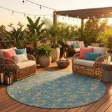 8' Teal Blue And Copper Round Geometric Washable Indoor Outdoor Area Rug