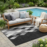 5' X 8' Black And Gray Geometric Washable Indoor Outdoor Area Rug