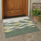 3' X 5' Green And Wheat Geometric Washable Indoor Outdoor Area Rug