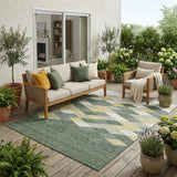 5' X 8' Green And Wheat Geometric Washable Indoor Outdoor Area Rug