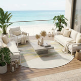 8' Ivory And Khaki Round Geometric Washable Indoor Outdoor Area Rug