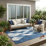 5' X 8' Navy Blue And Blue Geometric Washable Indoor Outdoor Area Rug