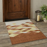3' X 5' Orange And Copper Geometric Washable Indoor Outdoor Area Rug