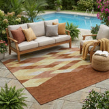 5' X 8' Orange And Copper Geometric Washable Indoor Outdoor Area Rug