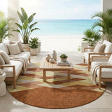 8' Orange And Copper Round Geometric Washable Indoor Outdoor Area Rug