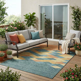 5' X 8' Teal Blue And Copper Geometric Washable Indoor Outdoor Area Rug