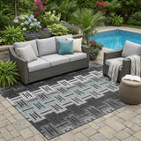 5' X 8' Black And Gray Geometric Washable Indoor Outdoor Area Rug