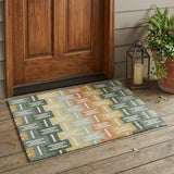 3' X 5' Green And Gold Geometric Washable Indoor Outdoor Area Rug