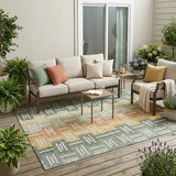 5' X 8' Green And Gold Geometric Washable Indoor Outdoor Area Rug