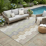 5' X 8' Ivory And Linen Geometric Washable Indoor Outdoor Area Rug