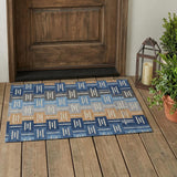 3' X 5' Navy Blue And Blue Geometric Washable Indoor Outdoor Area Rug
