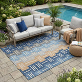 5' X 8' Navy Blue And Blue Geometric Washable Indoor Outdoor Area Rug