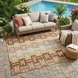 5' X 8' Orange And Copper Geometric Washable Indoor Outdoor Area Rug