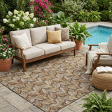 5' X 8' Chocolate And Brown Botanical Leaves Washable Indoor Outdoor Area Rug