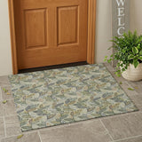 3' X 5' Green And Ivory Botanical Leaves Washable Indoor Outdoor Area Rug