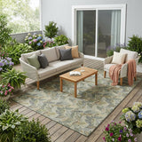 5' X 8' Green And Ivory Botanical Leaves Washable Indoor Outdoor Area Rug