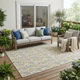 5' X 8' Ivory And Beige Botanical Leaves Washable Indoor Outdoor Area Rug