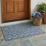 3' X 5' Navy Blue And Blue Botanical Leaves Washable Indoor Outdoor Area Rug