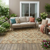 5' X 8' Wheat And Gold Botanical Leaves Washable Indoor Outdoor Area Rug