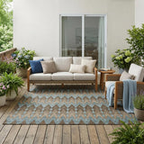5' X 8' Brown And Chocolate Geometric Washable Indoor Outdoor Area Rug