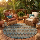 8' Brown And Chocolate Round Geometric Washable Indoor Outdoor Area Rug