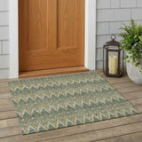 3' X 5' Green And Gold Geometric Washable Indoor Outdoor Area Rug