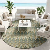 8' Green And Gold Round Geometric Washable Indoor Outdoor Area Rug
