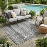5' X 8' Charcoal And Black Geometric Washable Indoor Outdoor Area Rug