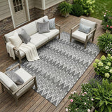 8' X 10' Charcoal And Black Geometric Washable Indoor Outdoor Area Rug