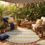 8' Ivory And Beige Round Geometric Washable Indoor Outdoor Area Rug