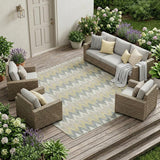 8' X 10' Ivory And Beige Geometric Washable Indoor Outdoor Area Rug