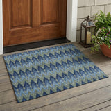 3' X 5' Navy Blue And Green Geometric Washable Indoor Outdoor Area Rug