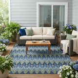 5' X 8' Navy Blue And Green Geometric Washable Indoor Outdoor Area Rug