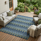 8' X 10' Navy Blue And Green Geometric Washable Indoor Outdoor Area Rug