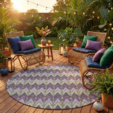 8' Purple And Plum Round Geometric Washable Indoor Outdoor Area Rug