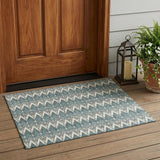 3' X 5' Teal Blue And Ivory Geometric Washable Indoor Outdoor Area Rug