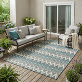 5' X 8' Teal Blue And Ivory Geometric Washable Indoor Outdoor Area Rug