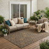5' X 8' Chocolate And Brown Geometric Washable Indoor Outdoor Area Rug