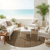 8' Chocolate And Brown Round Geometric Washable Indoor Outdoor Area Rug